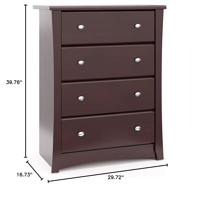 Storkcraft Crescent 4 Drawer Chest (Espresso) – GREENGUARD Gold Certified, Easy-to-Match Chest of Drawers for Nursery and Kids Bedroom, Dresser Organizer for Children’s Bedroom