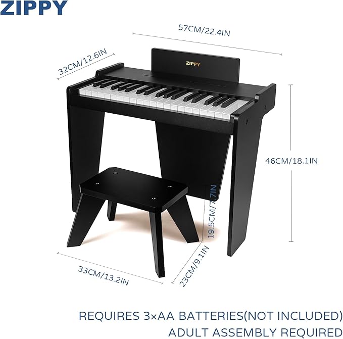 ZIPPY Kids Piano Keyboard, 37 Keys Digital Piano for Kids, Music Educational Instrument Toy, Wood Piano for 3+ Girls and Boys (Black Basic)