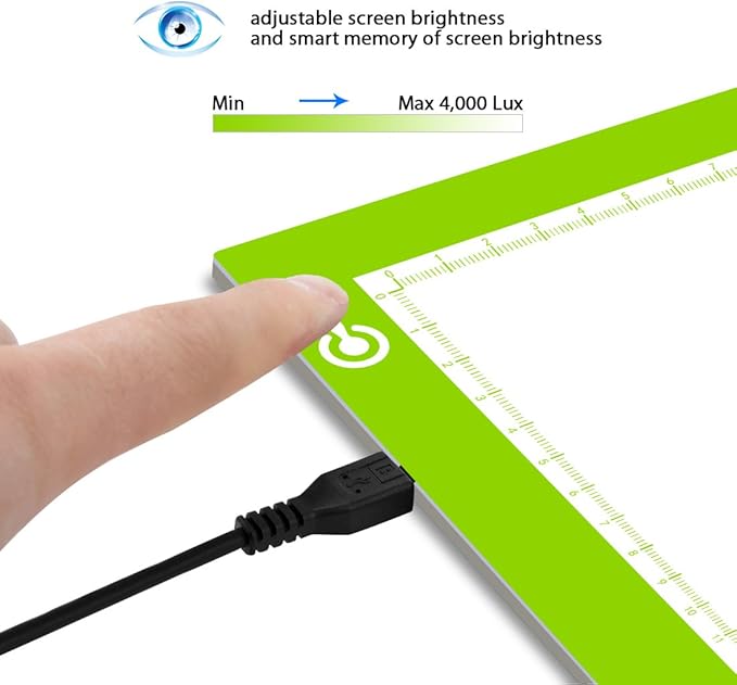 LitEnergy Portable A4 LED Copy Board Light Tracing Box, Green Ultra-Thin Adjustable USB Power Artcraft LED Trace Light Pad for Tattoo Drawing, Streaming, Sketching, Animation, Stenciling