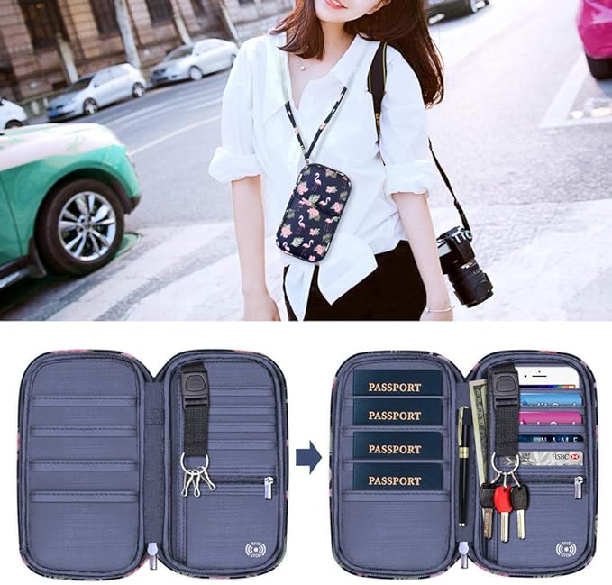 RFID Family Passport Wallet Holder Waterproof, Travel Document Organizer Credit Card Clutch Bag for Men Women