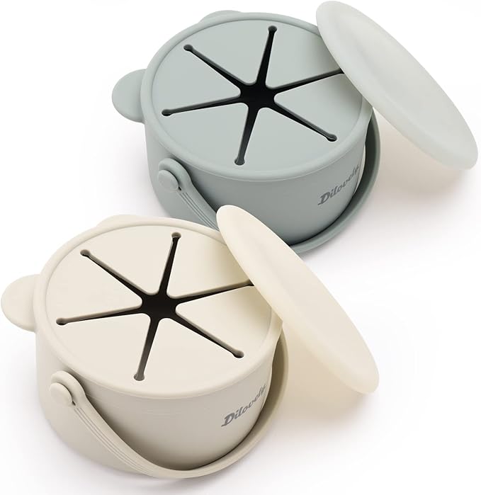 Snack Cups for Toddlers, Silicone Snacks Containers, Baby Food Catcher Spill Proof, Kid Snacks Holder with DustProof Lid, 2 Pack Dishwasher Safe and BPA Free 9 Oz