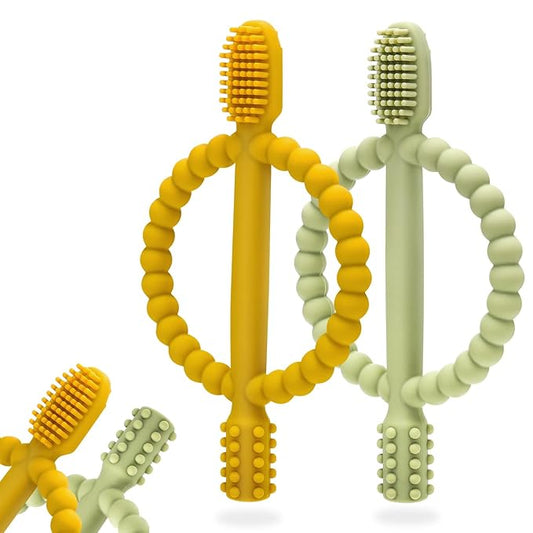Baby Teething Toys with Easy-Hold Handle, Silicone Infant Toothbrush, Textured On Both Sides Helps Massage, Soothe Sore Gums, Teething Toys for Babies 0-6 Months, 6-12 Months