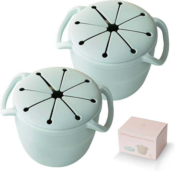 Snack Cups for Toddlers Spill Proof,Baby Snack Containers,Collapsible Food Grade Silicone Snack Cup,Dishwasher Safe and BPA Free,Set Of 2,13 Oz,Blue