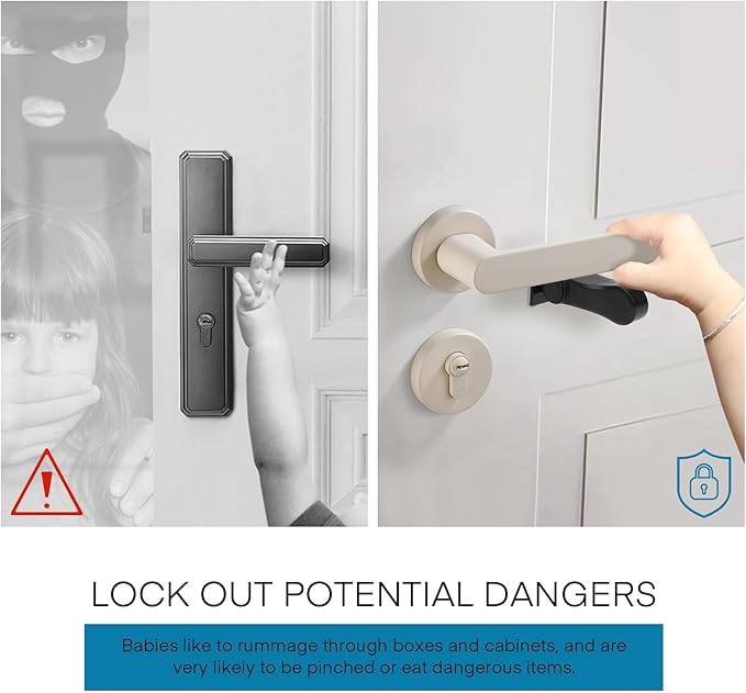 Child Proof Door Lever Lock - 2 Pack - Door Locks for Kids Safety - Door Knob Child Proof - Baby Proofing 3M Adhesive - Door Handle Child Proof - Baby Safety Locks for Toddlers - Black