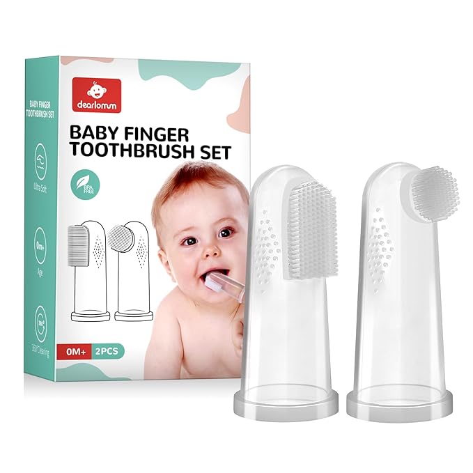 dearlomum Finger Toothbrush for Teething Training, Silicone Oral Cleaner for Newborns and Toddlers, 2PCS