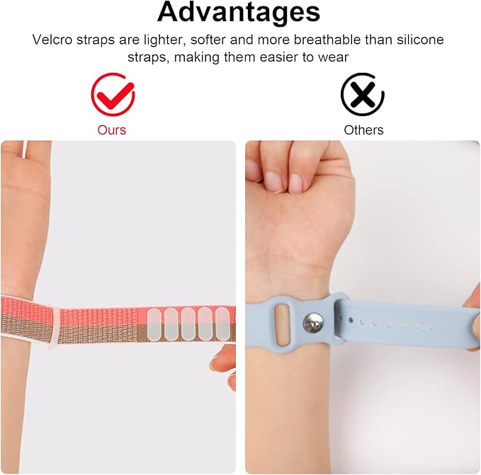 Kids Wristband Compatible with Apple AirTag, Protective Case for Air Tag GPS Tracker Holder with Nylon Bracelet, Adjustable Anti Lost Watch Band for Toddler Child Elder(Pink & Khaki)