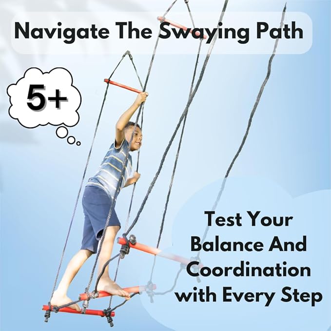 Slackers Exclusive Ninjaline Kit with Rickety Bridge & 15' Bachar Ladder – 36' Obstacle Course Line with 7 Obstacles – Outdoor Ninja Training System