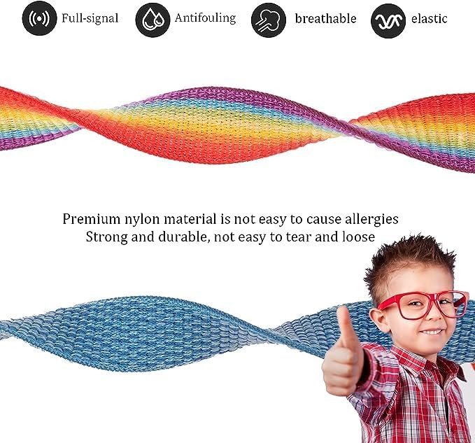 Kids Wristband Compatible with Apple AirTag, Protective Case for Air Tag GPS Tracker Holder with Nylon Bracelet, Adjustable Anti Lost Watch Band for Toddler Child Elder(RainbowB&Blue)