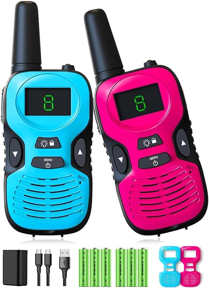 Walkie Talkies for Kids Long Range - Kid Walkie Talkies with Replaceable Shell Backlit LCD Flashlight 3 Miles Range - Toys for 5-7 Year Old Boys and Girls (2 Pack - Rechargeable)