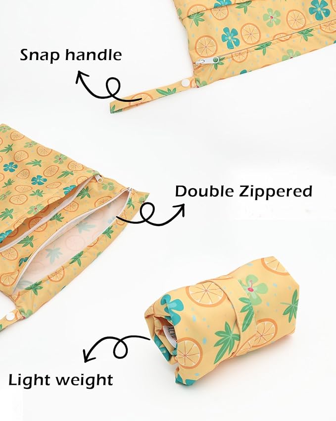 ALVABABY 3 Cloth Diaper Wet Dry Bags Waterproof Reusable with Two Zippered Pockets Travel Beach Pool Daycare Soiled Baby Items Yoga Gym Bag for Swimsuits or Wet Clothes Small medium Large 3L-SML05