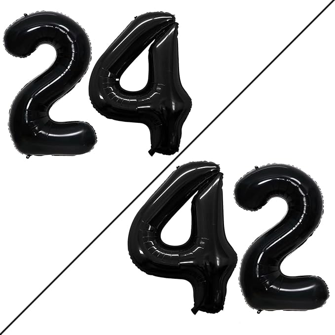 GOER Number 24 Balloons for 24th Birthday Party Decorations,42 Inch Jumbo Foil Helium 42 Balloons for 42nd Birthday Party Decoration (Black)