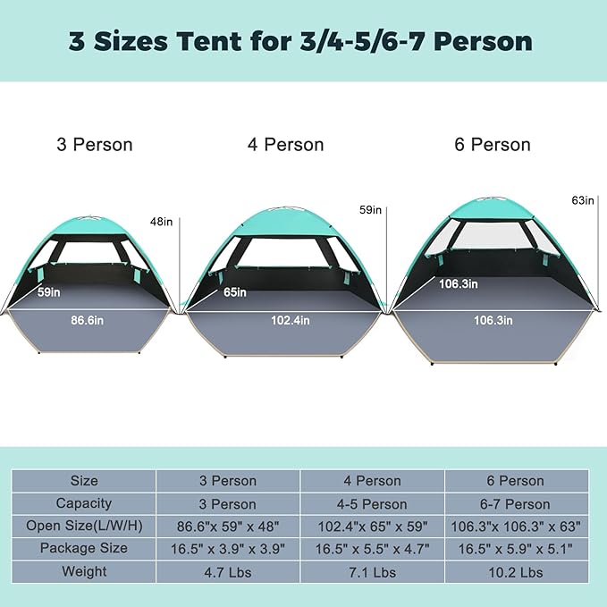 Gorich Beach Tent Sun Shelter for 3/4-5/6-7/8-10 Person with UPF 50＋ UV Protection, Lightweight & Easy Setup Beach Shade Canopy, Portable Beach Shade Tent Beach Cabana