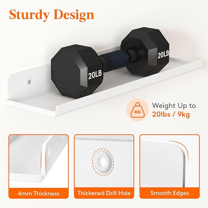 Lifewit Floating Shelves for Wall, 6 Pack White Acrylic Shelf 15" Room Decor for Bookcase/Vinyl Record Display/Photo/Picture in Bedroom, Living Room, Bathroom, Kitchen Storage and Organization