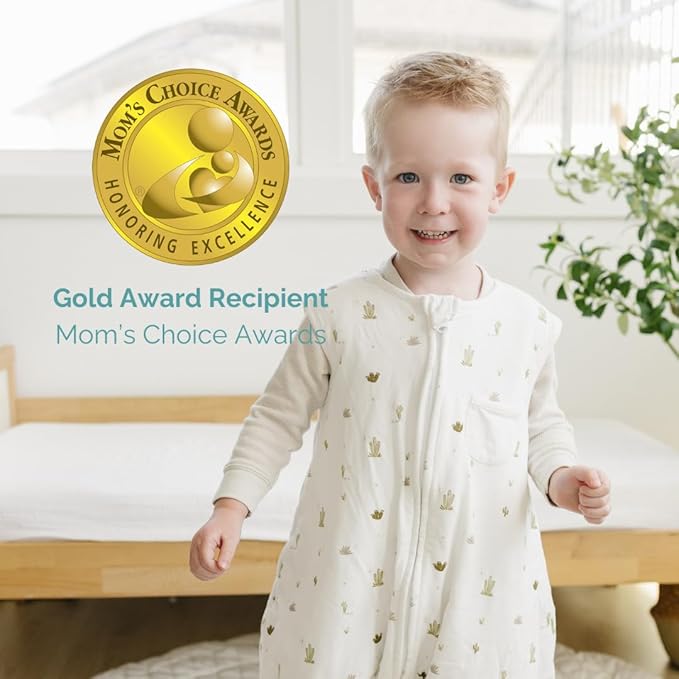 Tealbee DREAMSUIT: Toddler Sleep Sack with Feet 12-18 Months, 18-24 Months - 0.8 TOG Lightweight Summer Baby Wearable Blanket for Walkers - Rayon Made from Bamboo, Organic Cotton Sleeping Bag - Cactus