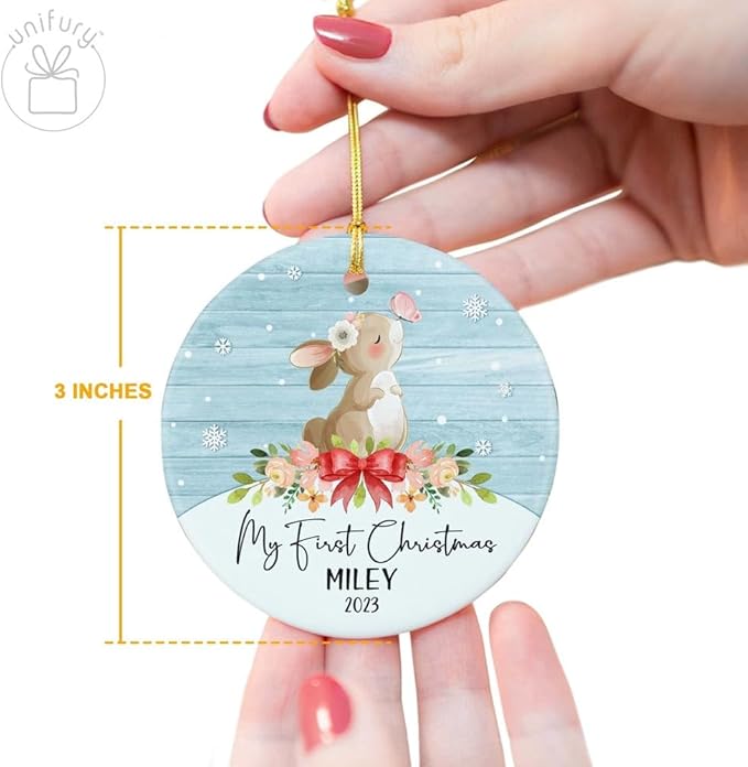 Unifury Personalized Baby First Christmas Ornament 2024, Adorable Keepsake for Babies First Christmas Tree, Holiday Decor for Celebrating Ceramic Babys 1st Christmas Ornament 2024, Animal Baby