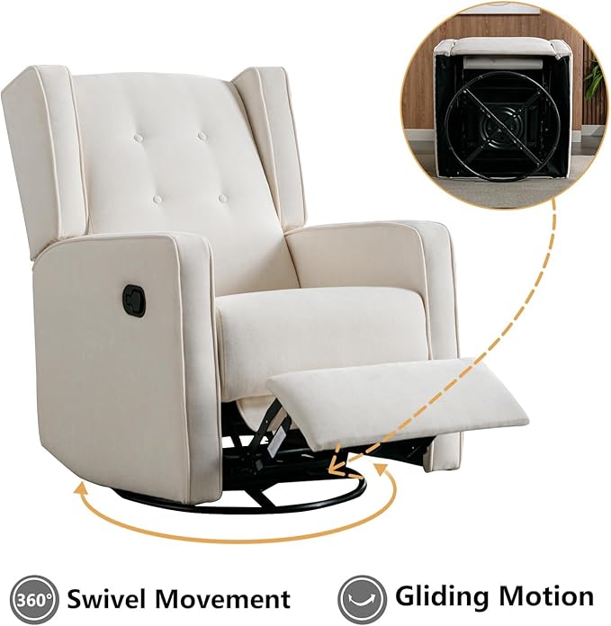 Swivel Rocker Recliner Chair Set of 2, Nursery Glider Chair, Nursery Rocking Chairs, Manual Reclining Chair, White