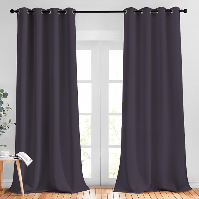 NICETOWN Greyish Purple Blackout Curtains 90 inches Long, Grommet Thermal Insulated Room Darkening Window Treatments Voice Reducing for Bedroom/Patio Door, 2 Panels, W52 x L90