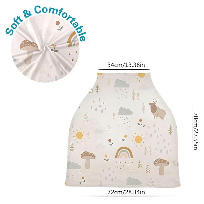 Kigai Mushroom Rainbow Baby Car Seat Covers for Newborn, Breathable Nursing Cover for Breastfeeding Moms, Baby Stroller/Shopping Cart/Stretchy Carseat Cover for Boy & Girl