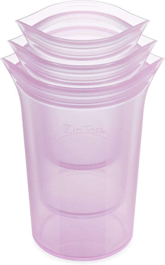 Zip Top Reusable Food Storage Bags | 3 Cup Set [Lavender] | Silicone Meal Prep Container | Microwave, Dishwasher and Freezer Safe | Made in the USA