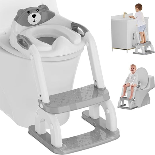 Potty Training Seat with Step Stool Ladder, Potty Training Toilet Seat with Soft Seat Splash Guard, Adjustable Height, 2 in 1 Potty Seats for Toddlers Kids Boys Girls