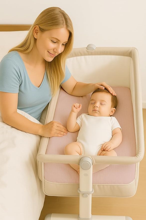 Muslin Bedside Bassinet Sheets 2 Pack, 33x20 Fitted Ultra Soft & Breathable Bedside Sleeper Sheets, Ideal for Baby Girl and Boy, Perfect for Newborns (Strawberry & Pale Pink)