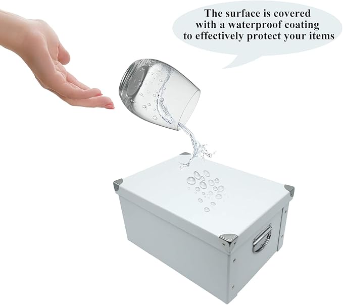 GUOZI Collapsible Storage Box, Decorative Memory Box with Lid & Metal Reinforced Corners, Cardboard File Bin with Handles, Organizer Gift Box for Keepsake Toy Photos Office Nursery Wardrobe Bookshelf