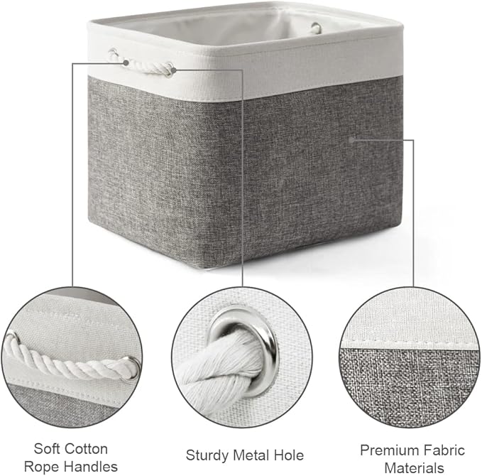 TcaFmac Organization and Storage Basket for Organizing - 16x12x12 inch Large 2 Pack Collapsible Storage Bins for Shelves, Fabric Storage Cubes for Box Closet Cloth Toy Books Kids (White & Grey)