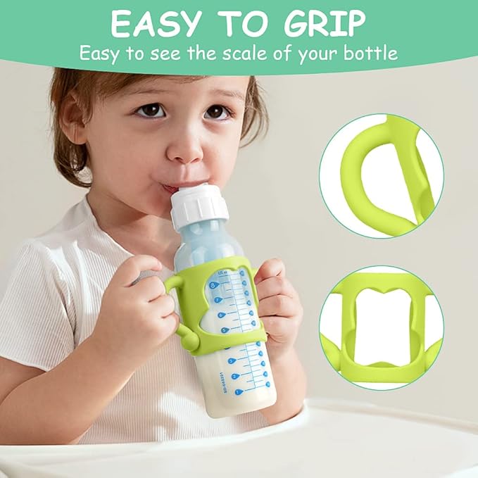 Silicone Baby Bottle Handles, 2PCS Bottle Handles for Dr Brown Narrow Bottles, Easy Grip Handles to Hold Baby Bottle, Easy Carry Handle Lightweight Bottle Handle(Green/Blue)
