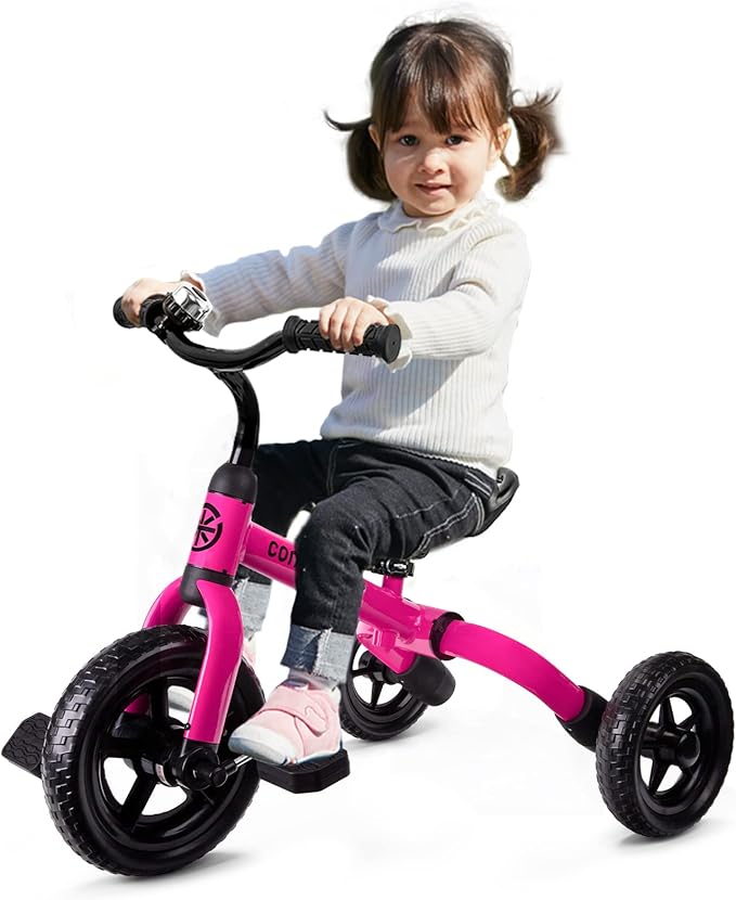 Ancaixin 3 in 1 Toddler Tricycles for 2-5 Years Old Girls and Boys with Adjustable Seat Detachable Pedal and Bell | Foldable Baby Balance Bike Riding Toys | Kids Birthday Christmas New Year Gift Pink