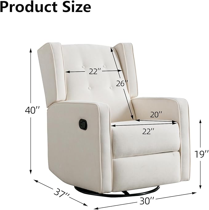 Swivel Rocker Recliner Chair Set of 2, Nursery Glider Chair, Nursery Rocking Chairs, Manual Reclining Chair, White
