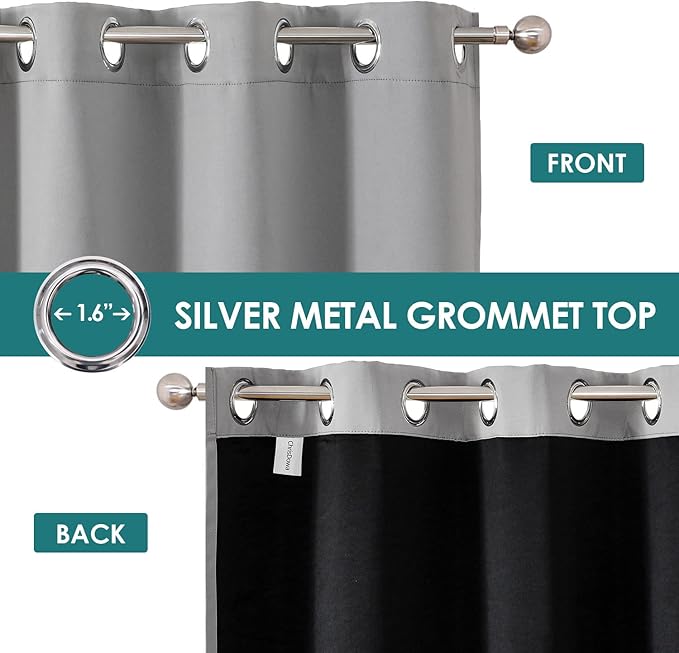 ChrisDowa 100% Blackout Curtains 63 inch Long for Bedroom with Black Liner, Extra Wide 2 Thick Layers Total Blackout Thermal Insulated Grommet Window Curtains 2 Panels Set (Light Grey, 60 x 63 Inch)