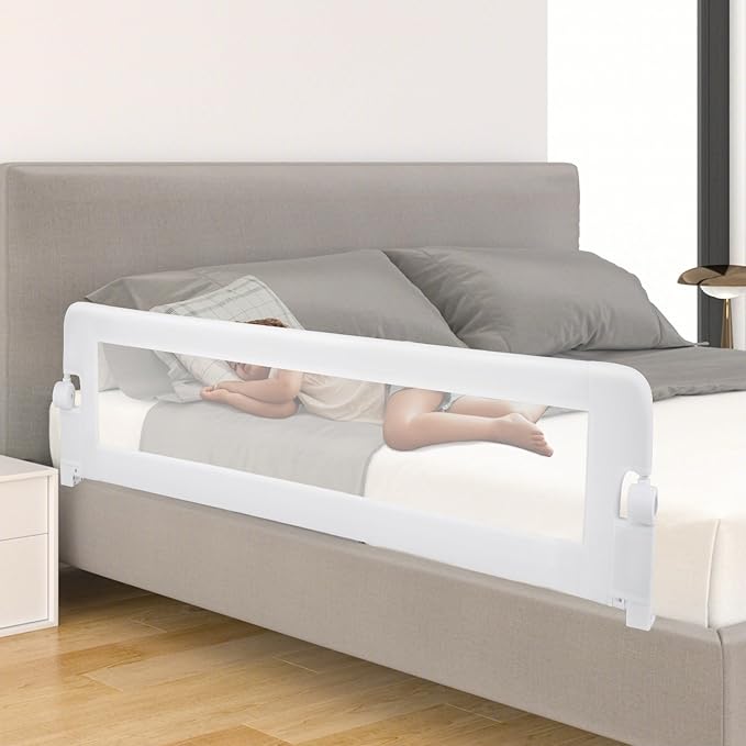 BABY JOY Bed Rails for Toddlers, Extra Long, Swing Down Safety Bed Guard for Convertible Crib, Folding Baby Bedrail for Kids Twin, Double, Full Size Queen & King Mattress (71", White)