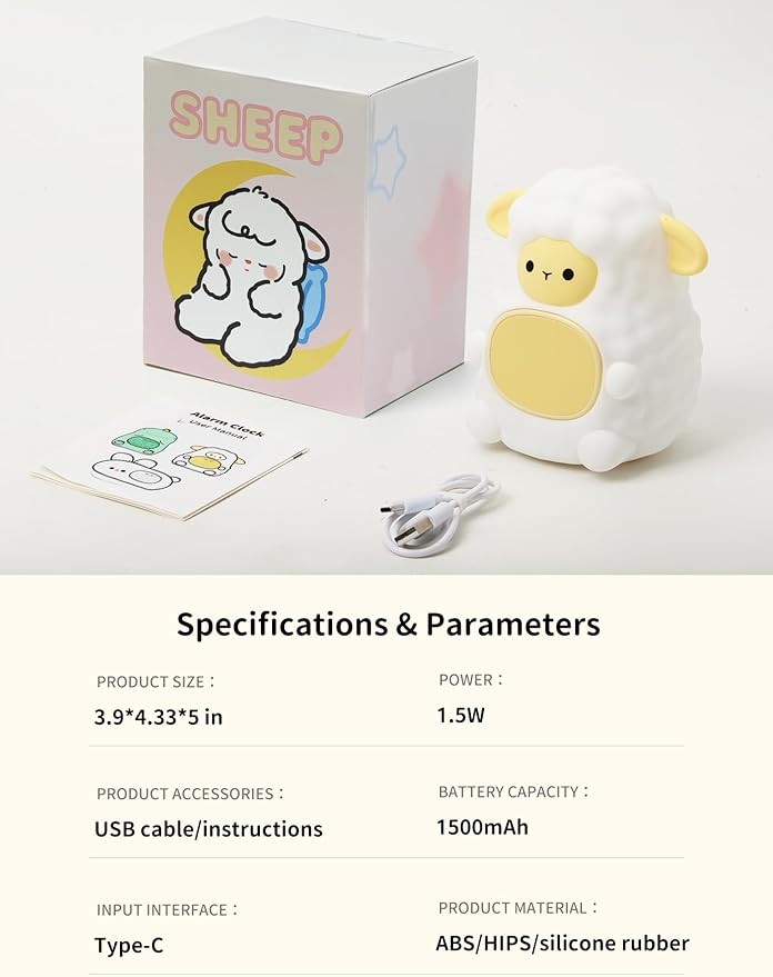 MASHI Sheep Alarm Clock, Toddler Sleep Training Clock with Sun & Moon, Sleep Sound Machine, Night Lights, Alarm Clock for Kids, Gift Ideas for Kids Child