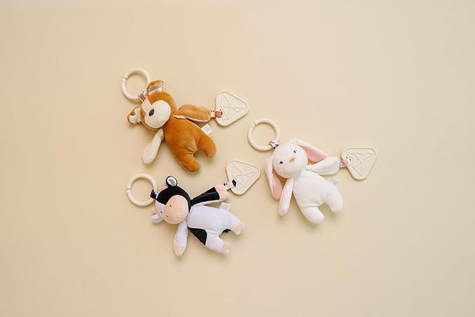 Copper Pearl On-The-Go Plush: Clip On Baby Toys for Travel, Soft Stuffed Cow Plush with Teether for Sensory Development - Colby Cow
