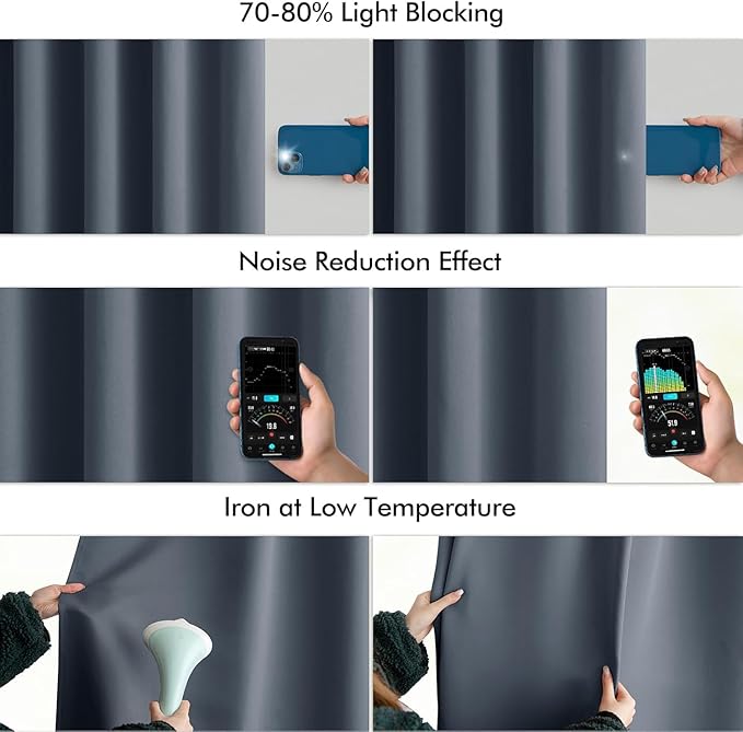 MIULEE Stone Blue Back Tab Blackout Curtains 63 Inch Length 2 Panels Set for Living Room Bedroom Privacy, Rod Pocket/Pinch Pleat Thermal Insulated Room Darkening Pleated Light Blocking Drapes