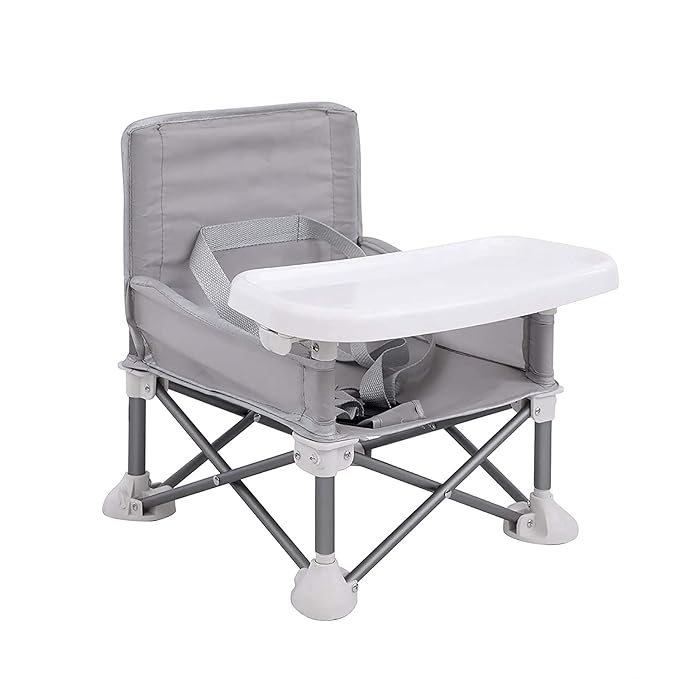 PandaEar Portable Baby Seat Travel| Compact Fold with Straps for Indoor/Outdoor Use| Great for Camping, Beach, Lawn |Toddlers, Kids, Boys, Girls (Grey with Placemat)