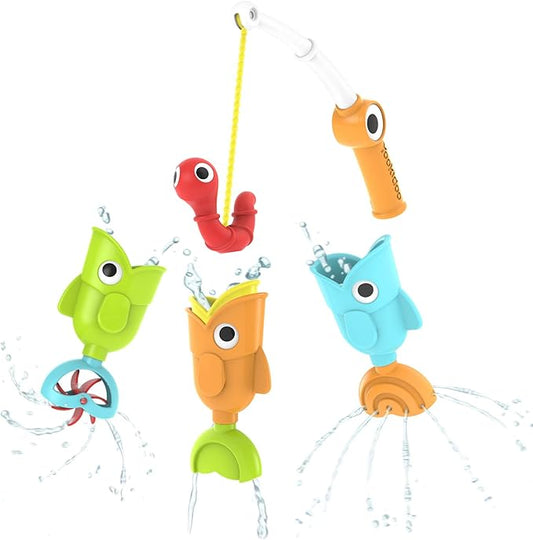 Yookidoo Toddler Baby Bath Magnetic Fishing Game Toy with Water Effects (Ages 2+) Includes 3 Moving Fish, Worm & Fishing Pole (4pc) Floating Fish Playset for Bath Time or Pool (Mold Free)