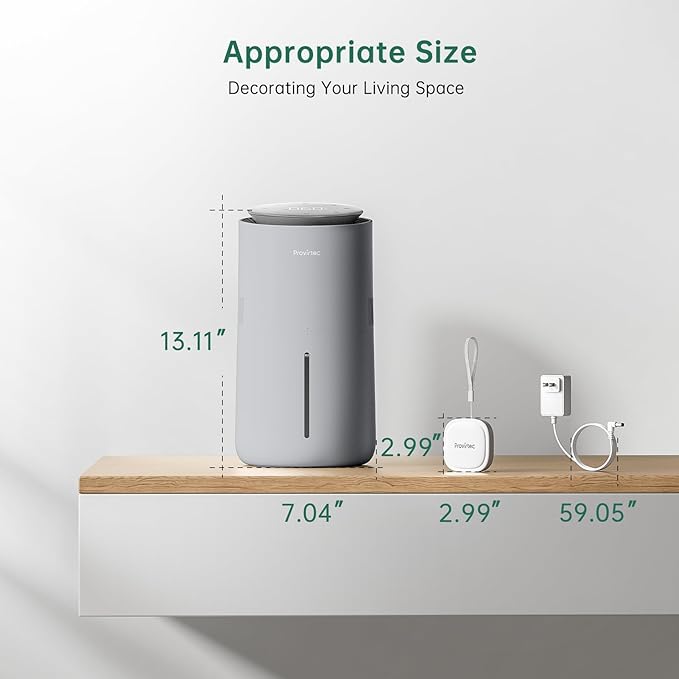 MistFree Smart Humidifier for Bedroom, Evaporative Humidifier No White Dust, Auto Humidity & APP Control, 3L Water Tank Easy to Clean, Sleep Mode, Timing, Humidifiers for Nursery/Baby(Gray)