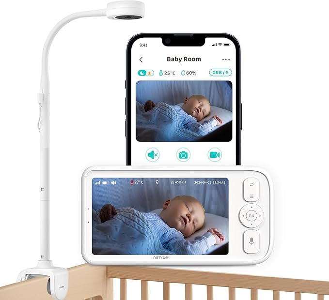NETVUE Upgraded Baby Camera Monitor Video - 5000mAh Baby Monitor with Camera and Audio, 5" Display, 4 in 1 Bracket Meets The Needs in All Scenarios, Smart Phone App, Cry Detection