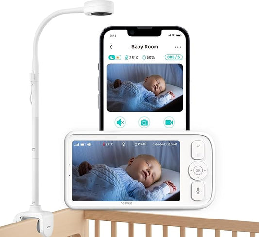 NETVUE Upgraded Baby Camera Monitor Video - 5000mAh Baby Monitor with Camera and Audio, 5" Display, 4 in 1 Bracket Meets The Needs in All Scenarios, Smart Phone App, Cry Detection