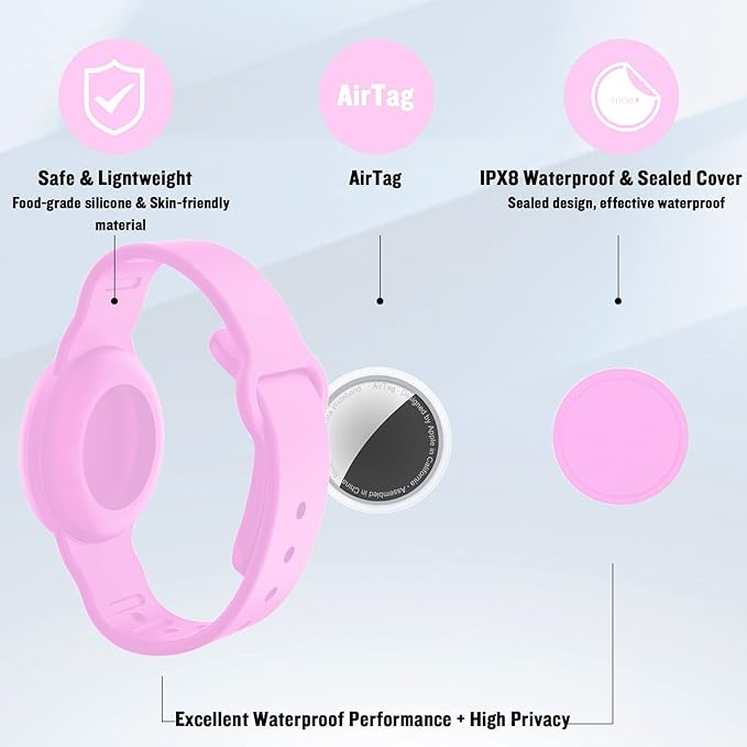 Waterproof AirTag Bracelet for Kids, Hidden Silicone Wristband for AirTag, GPS Tracker Case for Air Tag Holder Strap Band for Child Toddler, Secure Anti-Loss Protection(Pink)