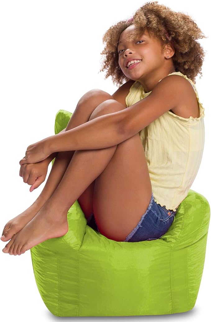 Posh Creations Bean Bag Chair Structured Seat for Toddlers and Kids, Comfy Chair for Gaming, Reading, and Watching TV for Children, Pasadena Chair, Nylon - Lime Green