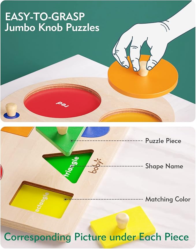 Montessori Shape Puzzle - Colorful Sorting Pieces for Toddlers 1-3 Years & 6-12-18 Months Developmental Toys