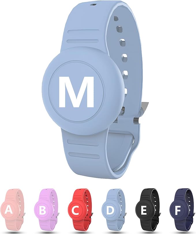 Waterproof Bracelet for AirTag Kids, Personalized Initial Letter Hidden Holder Compatible with Air Tag, Silicone Case for Airtag Adjustable Anti-Lost GPS Tracker for Toddler Child Elder, M