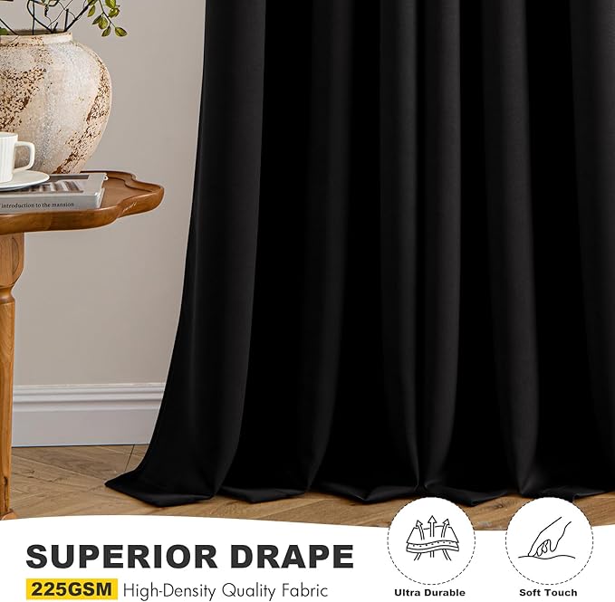 MIULEE Black Blackout Curtains for Bedroom Living Room 78 Inches Long 2 Panels, Thermal Insulated Room Darkening Drapes Solid Grommet Top Noise Reduction Light Blocking Window Treatments 40x78 Inch