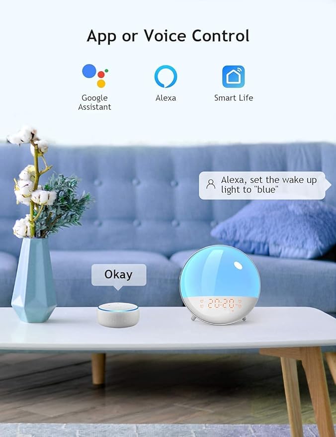 Dekala Smart Sunrise Alarm Clock for Kids, Wake Up Light for Bedrooms, Teens Heavy Sleepers,Sleep Aid with FM Radio, Sunrise/Sunset Simulation, 4 Alarm Clock, 7 Natural Sounds, APP Remote Control