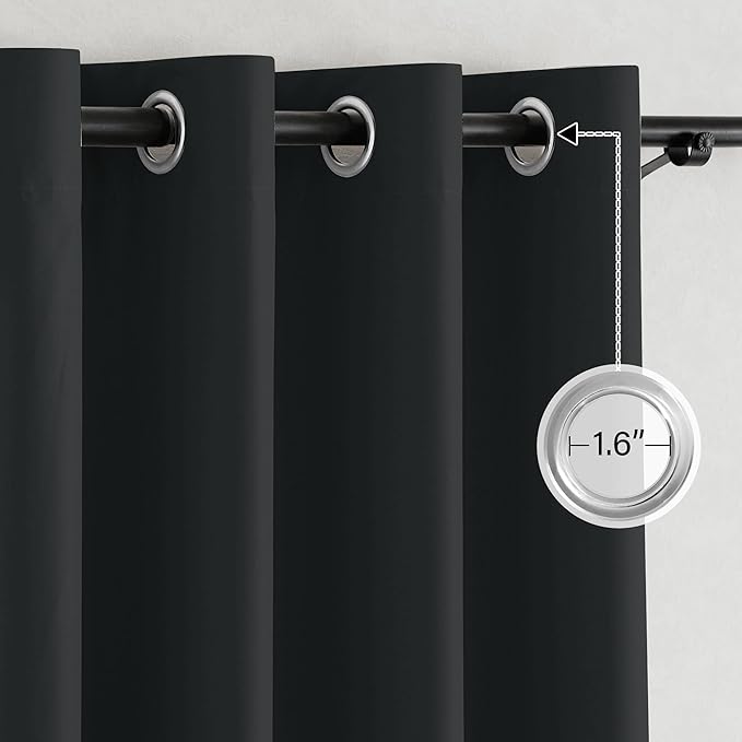 NICETOWN 100% Blackout Curtains 72 inch Long, Grommet Travel Blackout Curtains Thermal Window Treatments Lightweight Easy to Install for Baby/Kids Room, Jet Black, W52 x L72, 2 Panels