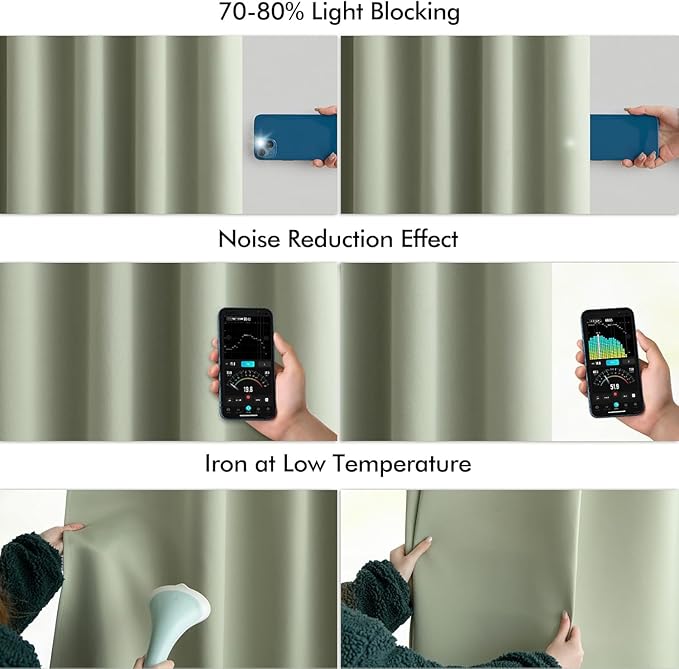 MIULEE Back Tab Sage Green Curtains 120 Inch Long 2 Panels Set for Living Room Bedroom, Rod Pocket/Pinch Pleated Light Blocking Extra Long Thermal Insulated Room Darkening Blackout Curtains/Drapes