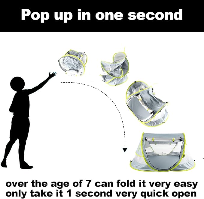 Poray Portable Baby Beach Tent with UPF 50+ Sun Shelter,Mosquito Net and Sunshade, Ideal Pop Up Kids Travel Tent with Carry Bag & 2 Stakes,Outdoor Indoor Play and Sun Protection