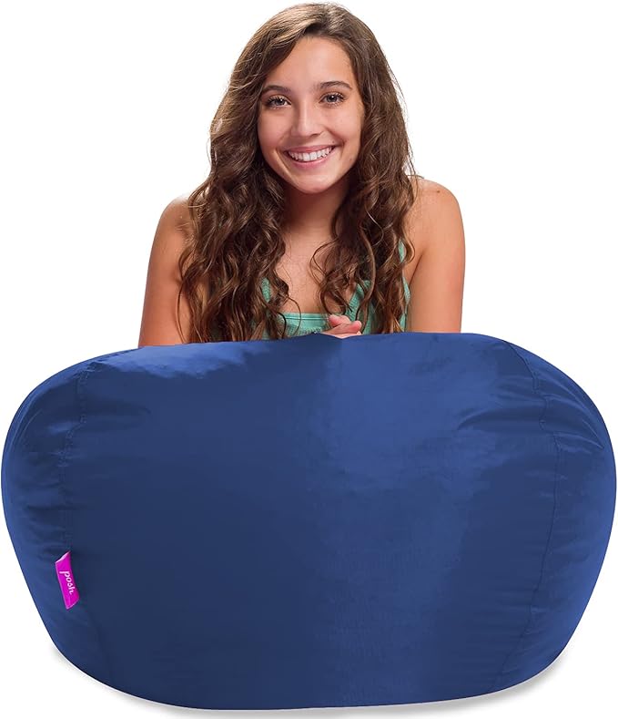 Posh Creations Structured Comfy Seat for Playrooms and Bedrooms, Large Bean Bag Chair, 100in Round Classic Bean Bag, Navy